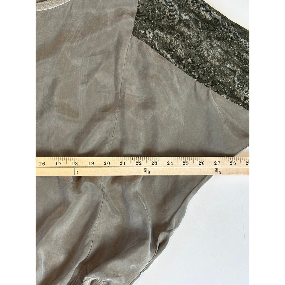Miss‎ Ferriday Taupe Silk Blouse Lace Sleeves Mixed Media Romantic Top - Picture 8 of 9